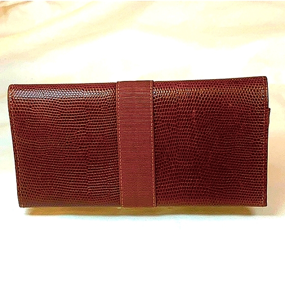 SALVATORE FERRAGAMO  AUTHENTIC LIZARD BIFOLD LEATHER WALL W/CROSSBODY CHAIN - Picture 4 of 15